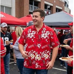 Ohio State Buckeyes‎ Hawaiian Shirt XL Red White Brutus 100% Rayon Spike Sports